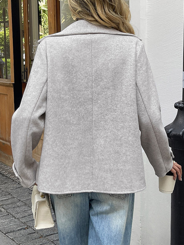 Light grey cropped jacket in a brushed wool-look cloth with a wide lapel
