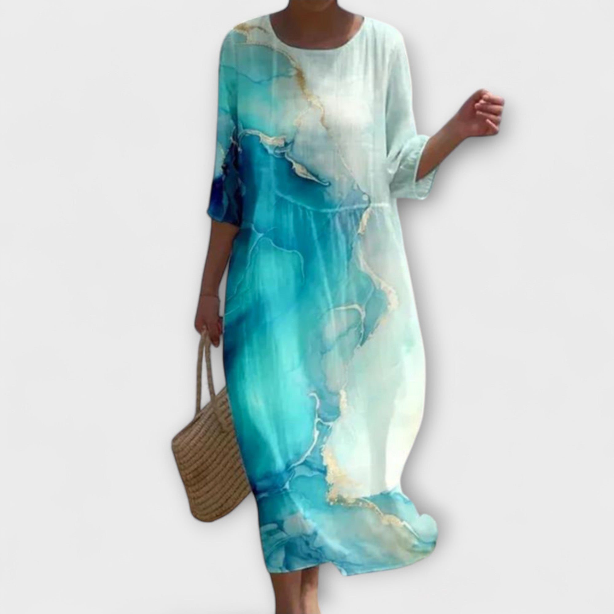 Women's Floral Embroidery Maxi Dress – Cotton Silk A-Line – alternative view
