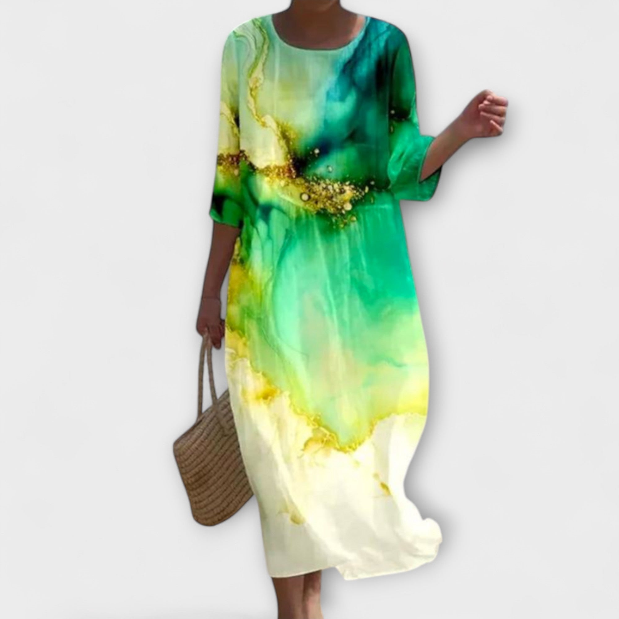 Women's Floral Embroidery Maxi Dress – Cotton Silk A-Line – close-up detail