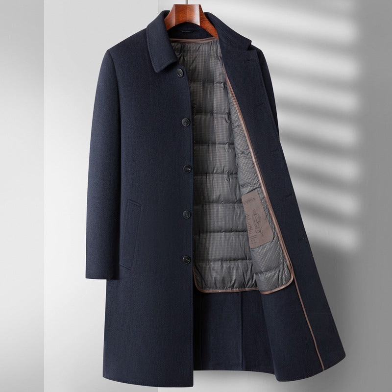 Men's Long Wool Winter Jackett - Stylish and Warm Winter Coat for Men - detail view