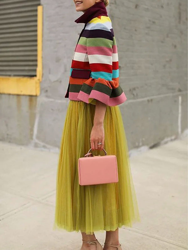 Short striped jacket in bright colour bands with flared sleeves