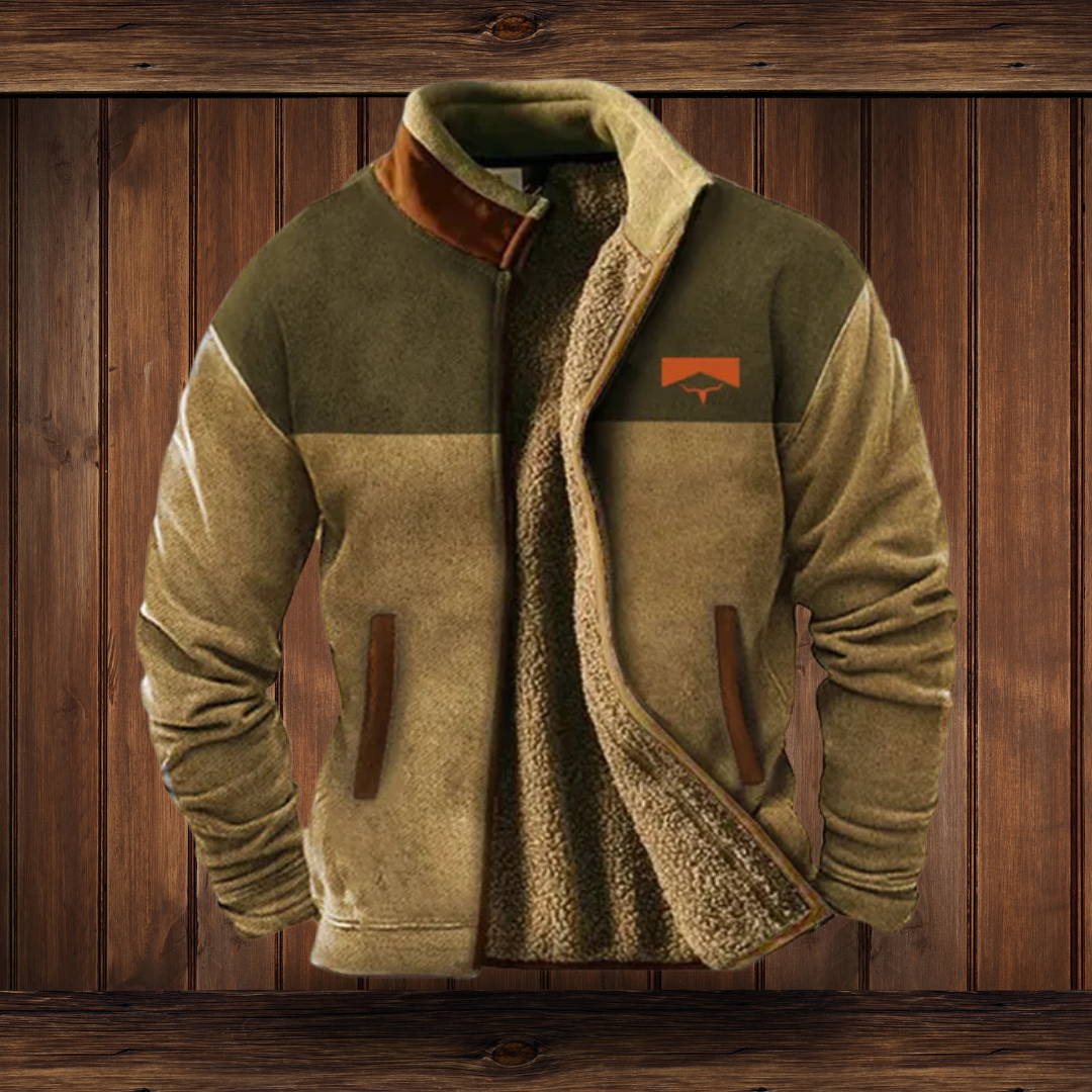 Men's fleece jacket with sherpa lining in Olive and Sand
