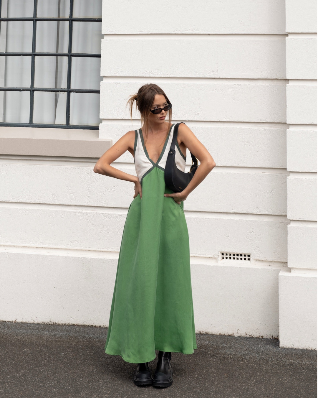 Women's Satin Dress – Contrast Detail Elegant Everyday – detail view