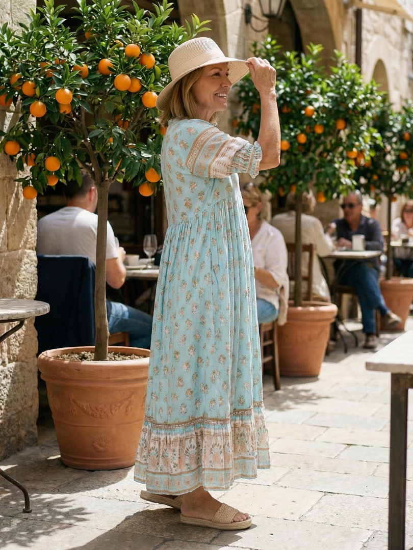 Women's Floral Garden Market Midi Dress – Saint Dor UK – lifestyle shot