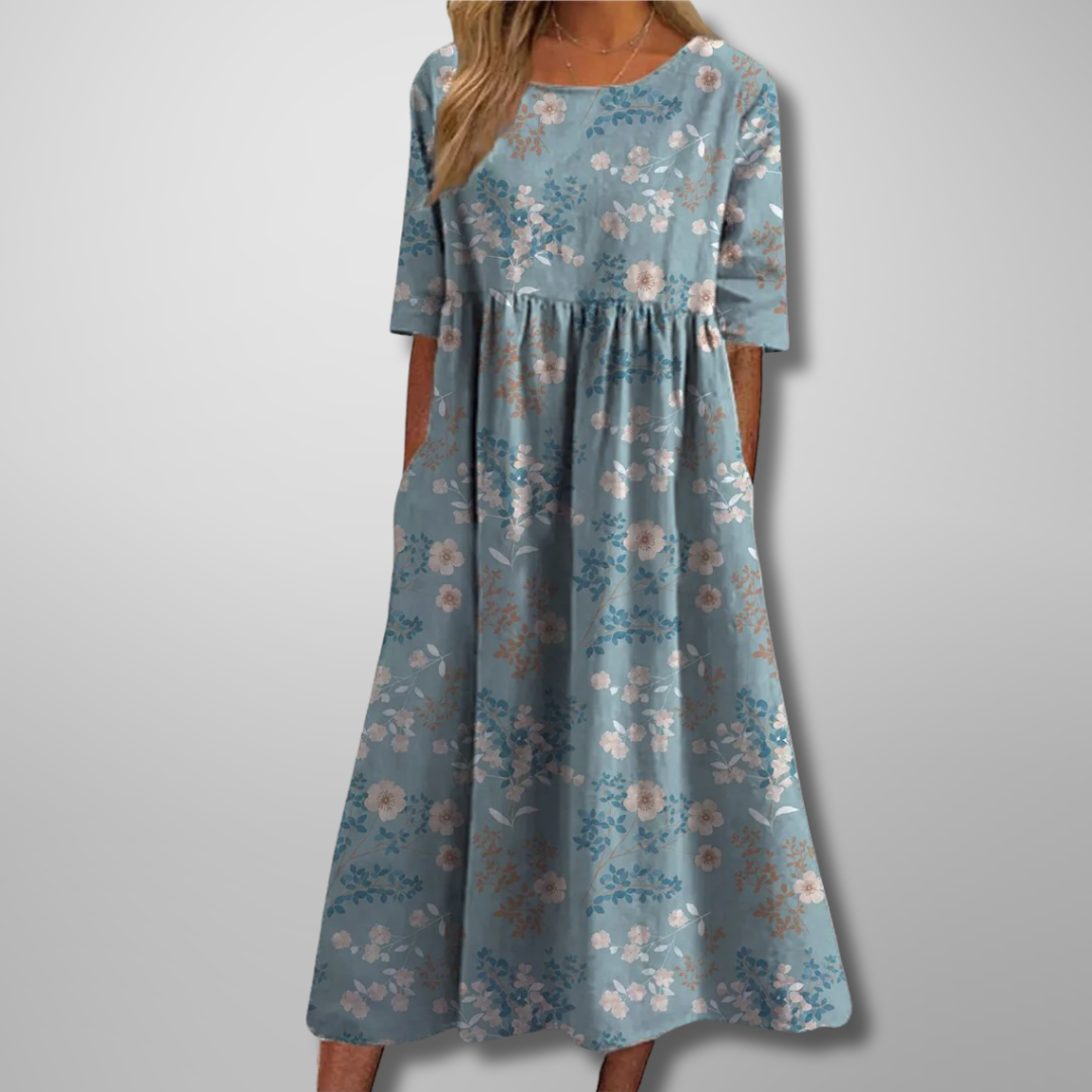 Women's Dress - Relaxed Floral Midi Dress in White