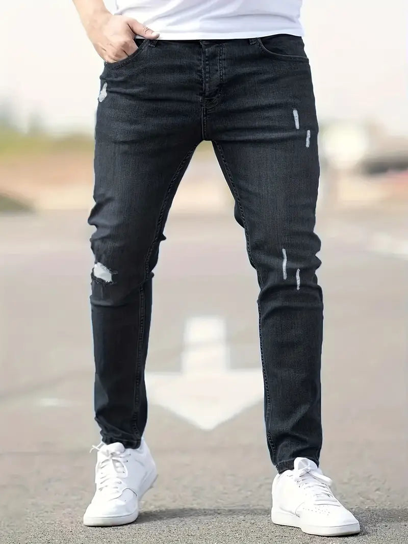 Men's Slim Fit Distressed Jeans - lifestyle view | SAINT DOR