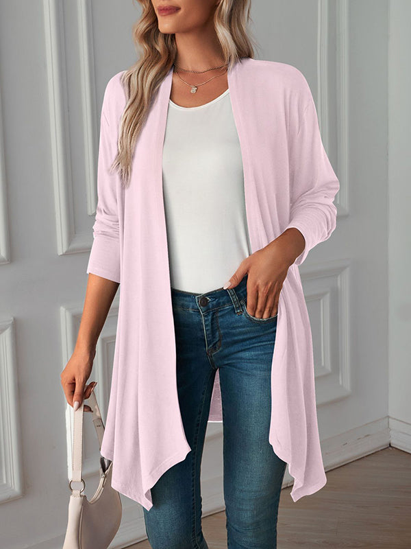 Light waterfall jacket with a draped collar and an open front in pink