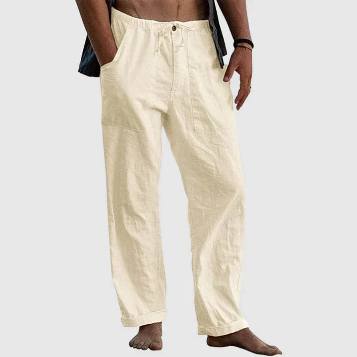 Men's Relaxed Fit Linen Trousers - Multi-Colour - lifestyle view | SAINT DOR
