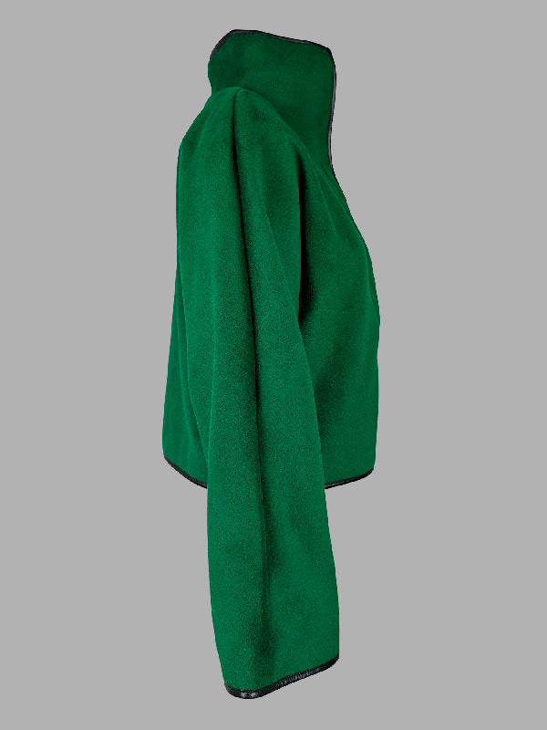 Cropped cape jacket with a high stand collar and contrast edging