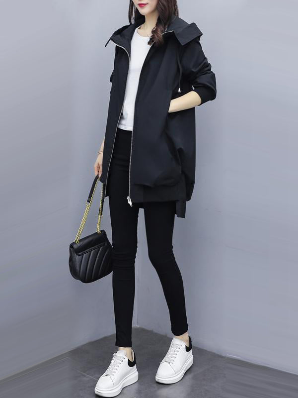 Longline hooded jacket with a zip front and slanted pockets