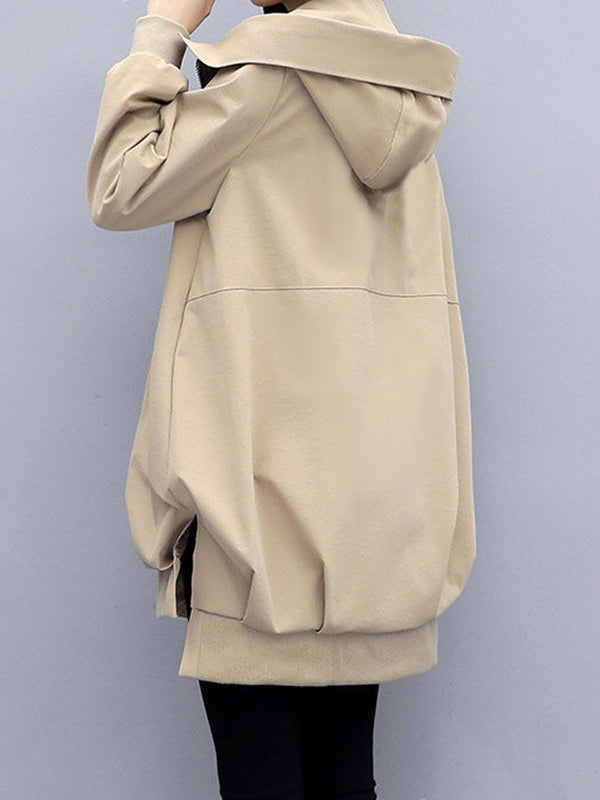 Longline hooded jacket with a zip front and slanted pockets