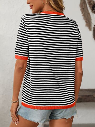 Striped knit top with a round neck and half sleeves – view 9