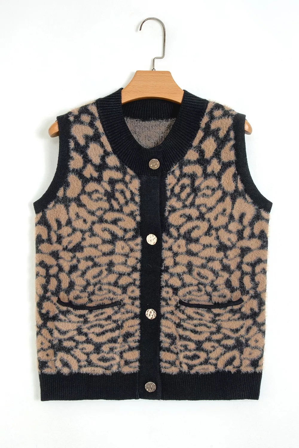 Women's leopard print knitted vest - detail