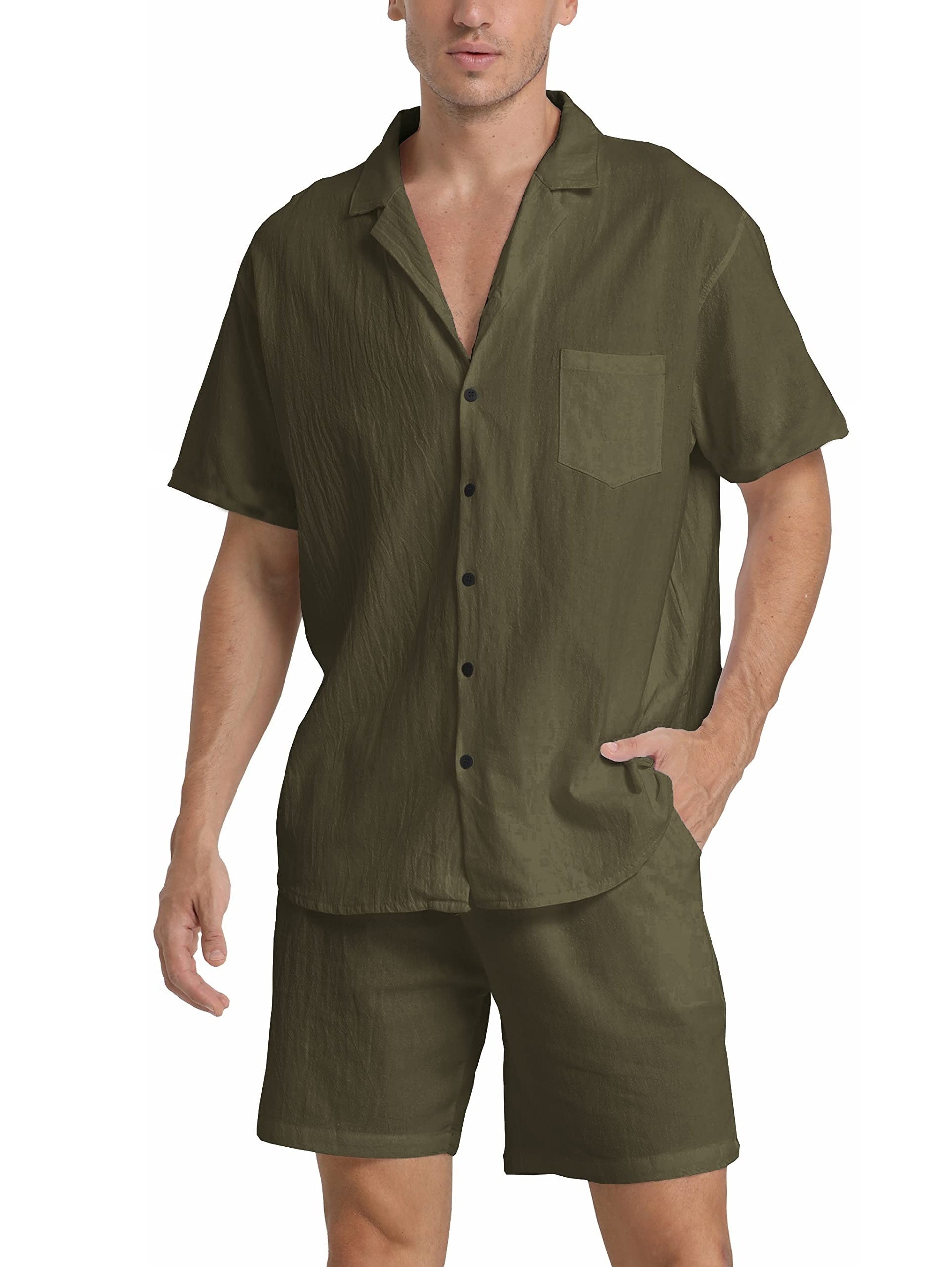 Men's Premium Linen Co-Ord Set - Breathable Summer Two-Piece in Grey — front view