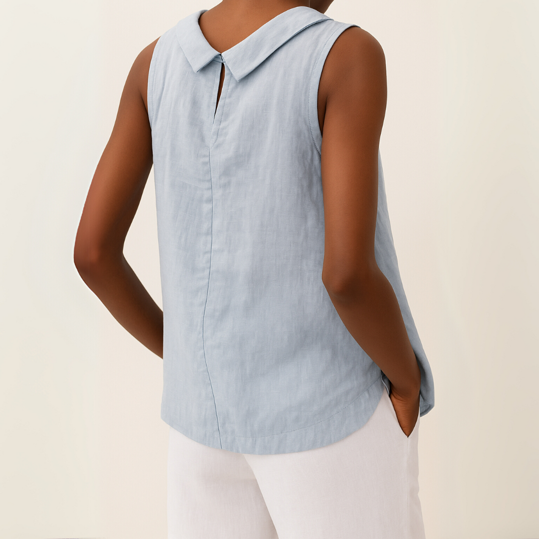 Women's Top - Sleeveless Roll Collar Top in Blue