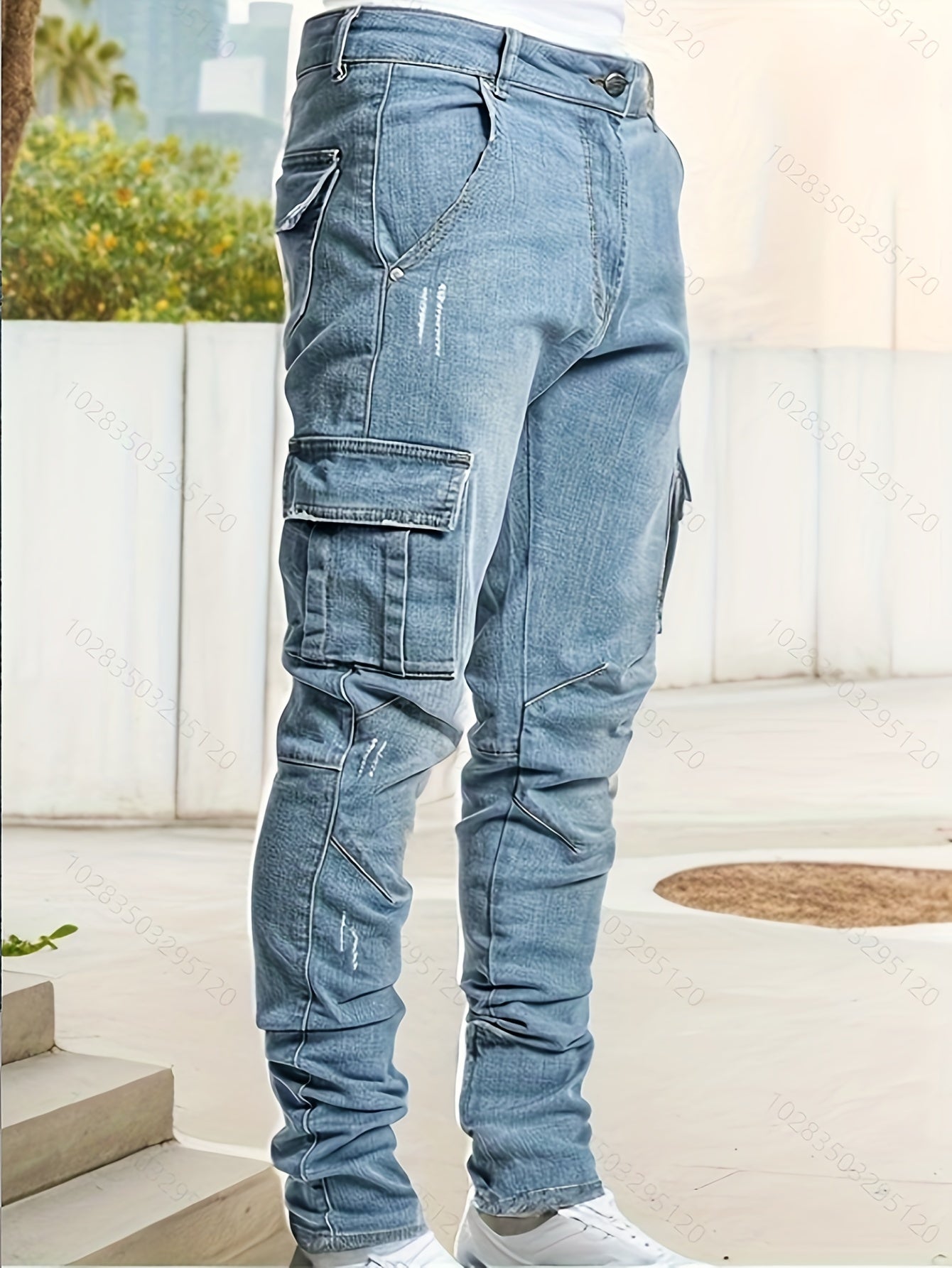 Men's Stretch Cargo Denim Jeans - side view | SAINT DOR