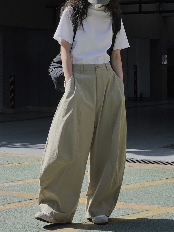 Wide-leg barrel trousers in cotton with curved knee seams