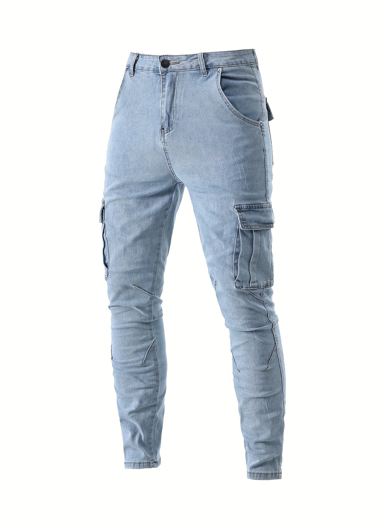 Men's Stretch Cargo Denim Jeans - product view | SAINT DOR