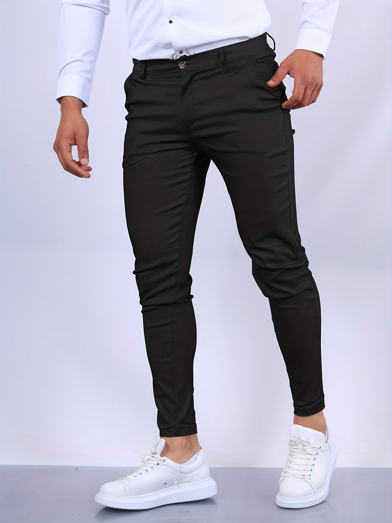 Men's Slim Fit Stretch Chino Trousers - product view | SAINT DOR