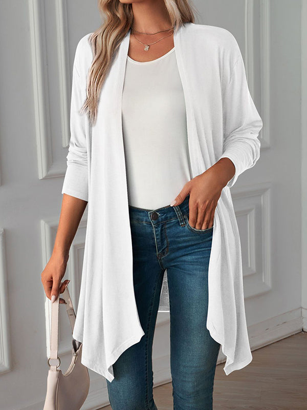 Light waterfall jacket with a draped collar and an open front in white