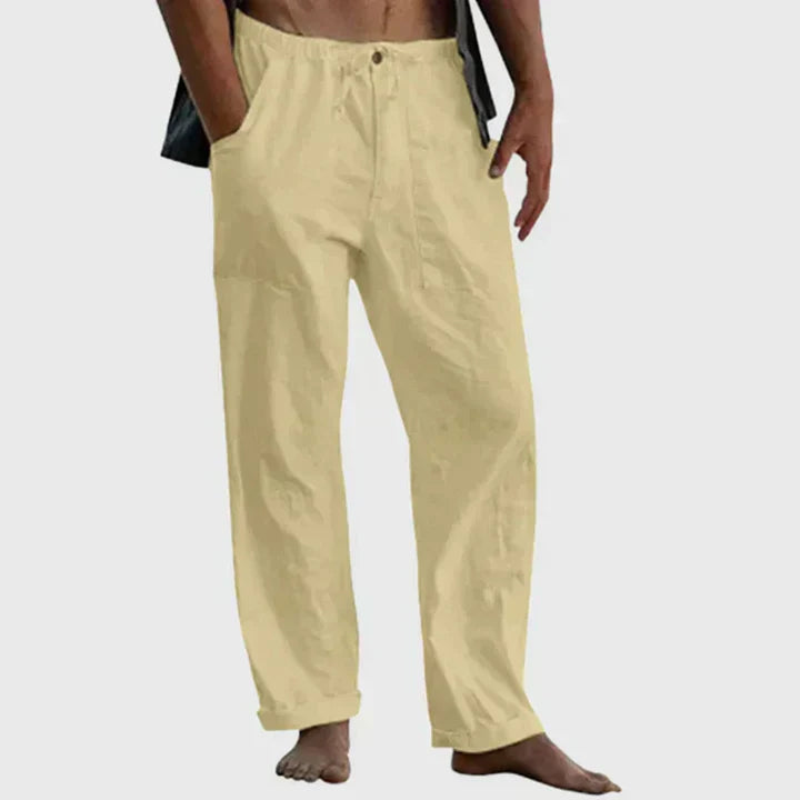 Men's Relaxed Fit Linen Trousers - Multi-Colour - product view | SAINT DOR