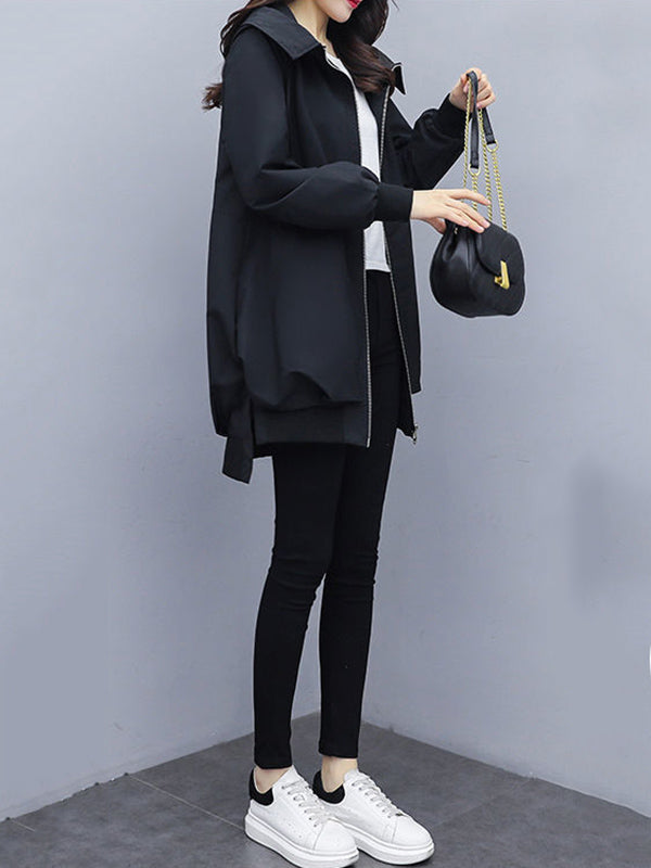 Longline hooded jacket with a zip front and slanted pockets