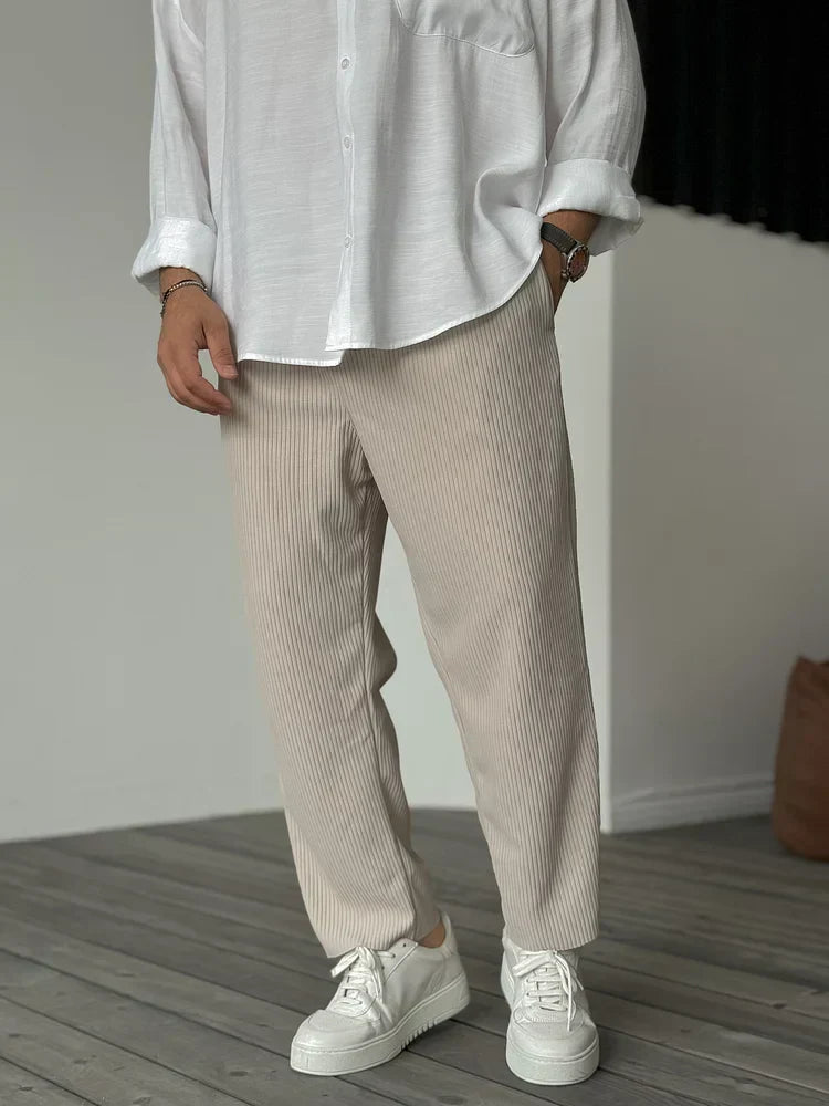 Men's Relaxed Fit Corduroy Trousers - Neutral Tones - front view | SAINT DOR