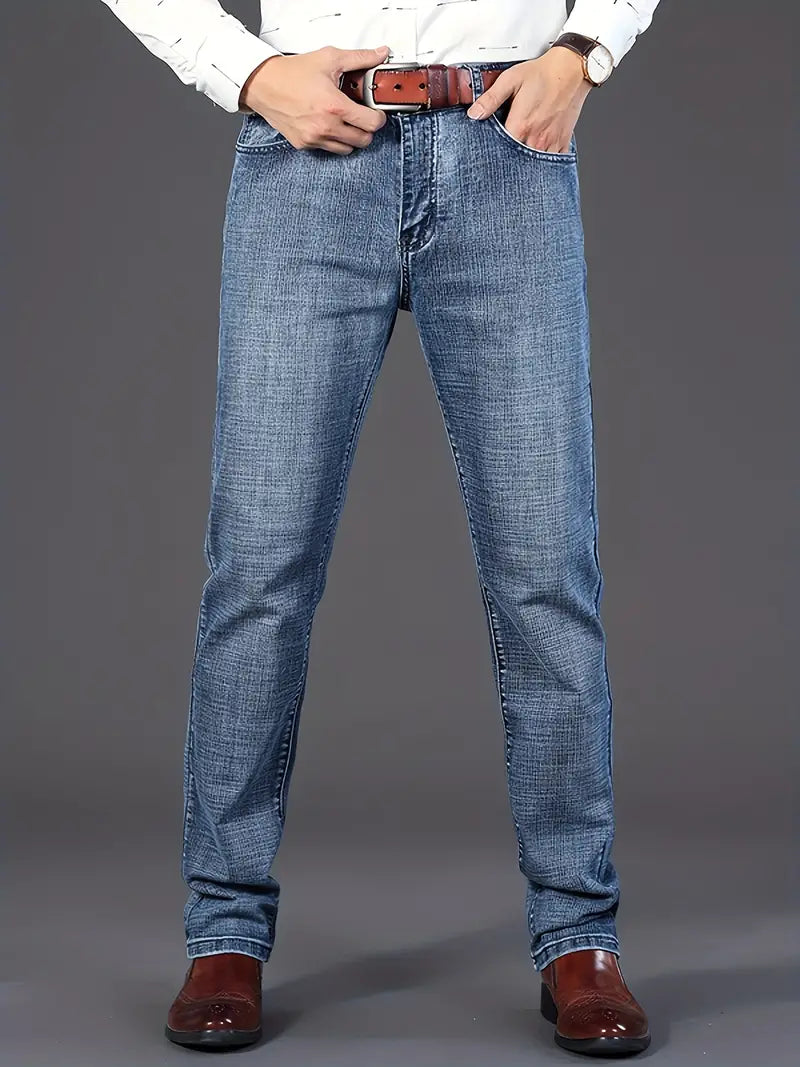 Men's Slim Fit Denim Jeans - Blue and Black - front view | SAINT DOR