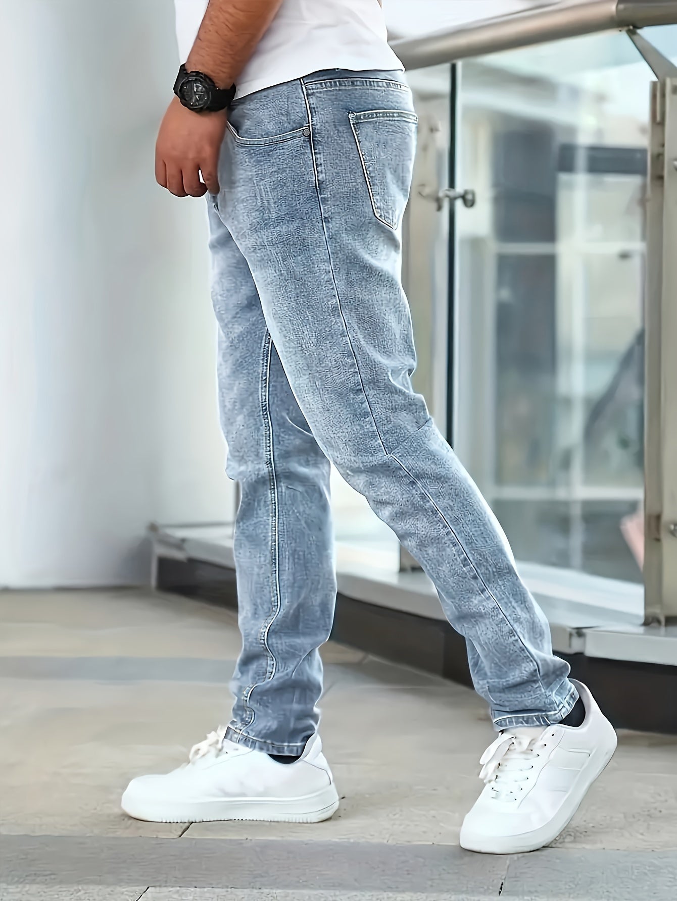Men's Slim Fit Stretch Jeans - product view | SAINT DOR