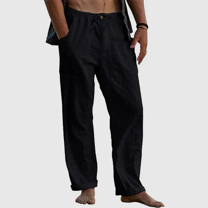 Men's Relaxed Fit Linen Trousers - Multi-Colour - side view | SAINT DOR