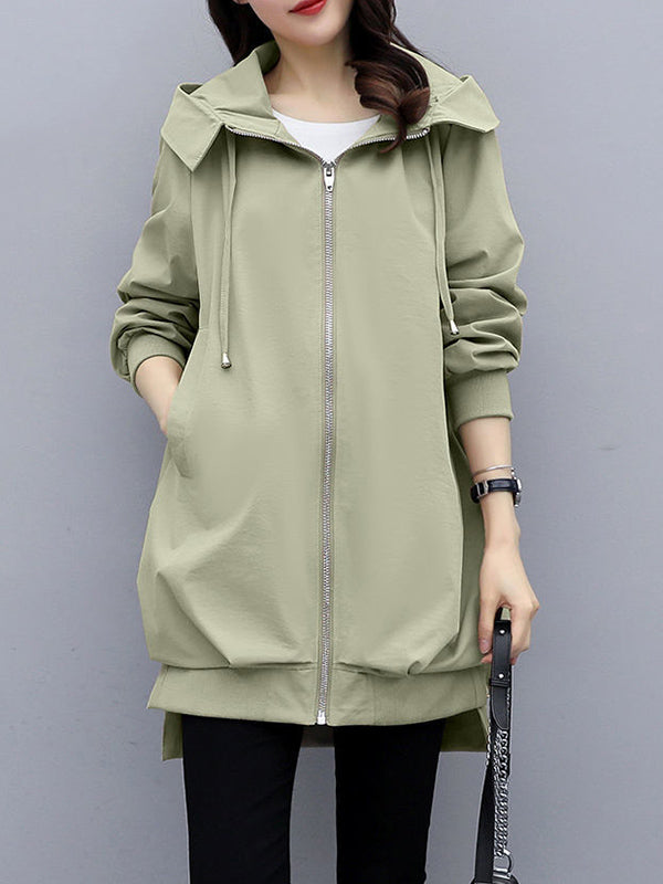 Longline hooded jacket with a zip front and slanted pockets