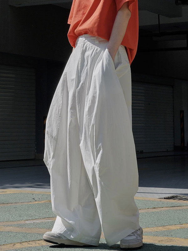 Wide-leg barrel trousers in cotton with curved knee seams