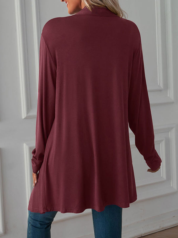 Light waterfall jacket with a draped collar and an open front