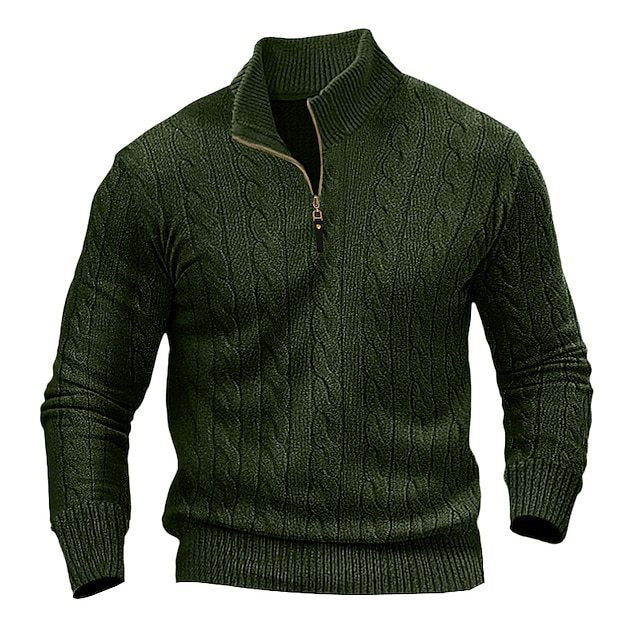 Men's cable knit zip jumper in Olive