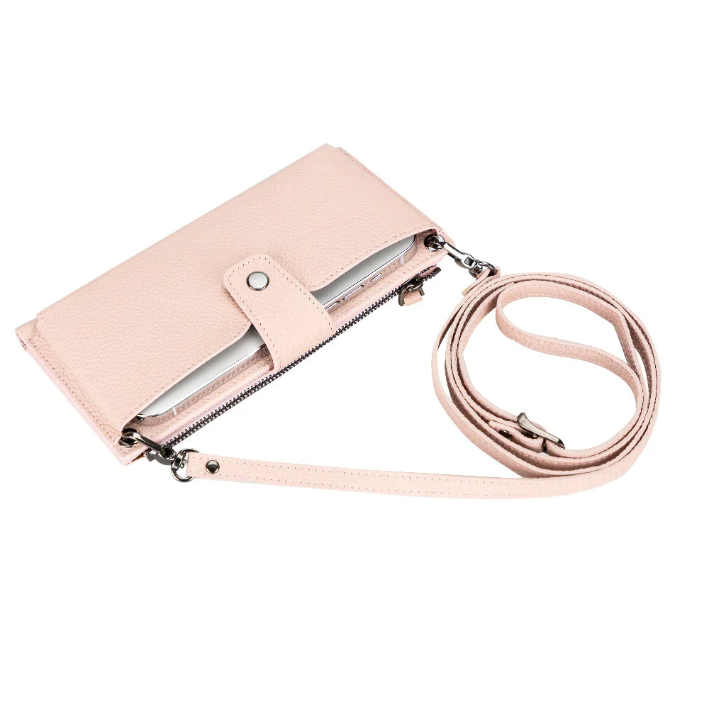 Leather Crossbody Phone Bag in Carnation
