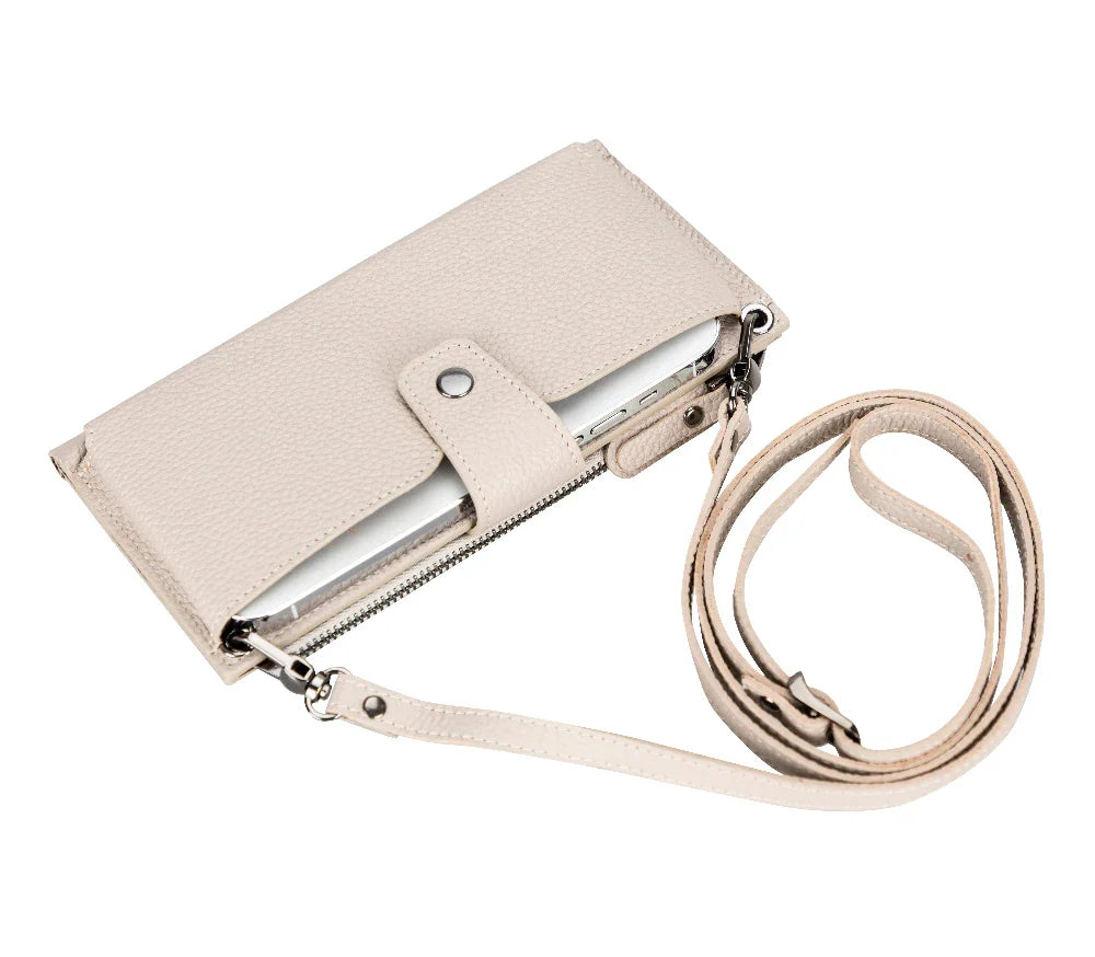 Leather Crossbody Phone Bag in Moccasin