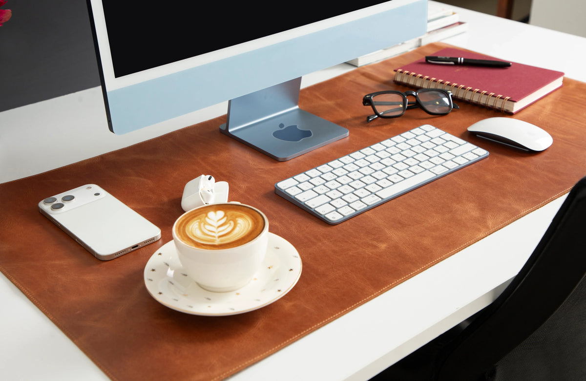 Leather Desk Mat in Golden Tan