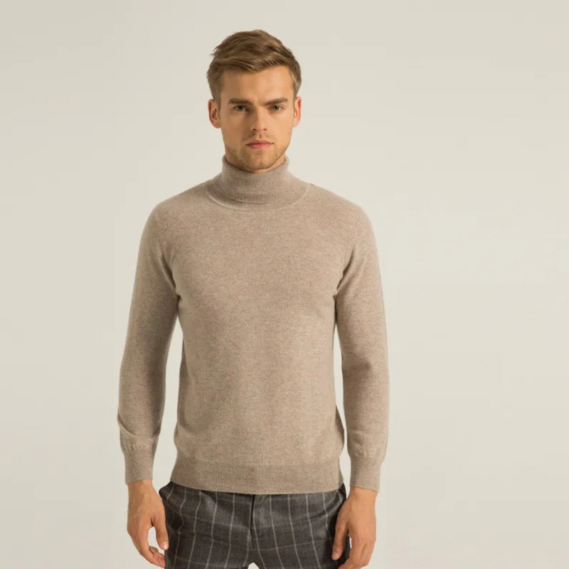 Men's fine knit roll neck jumper - detail