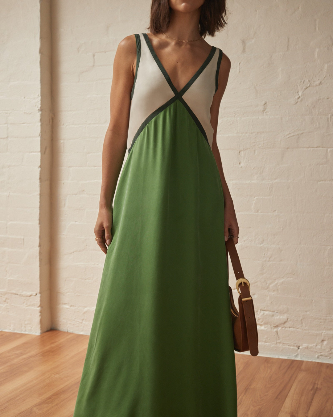 Women's Satin Dress – Contrast Detail Elegant Everyday – feature detail