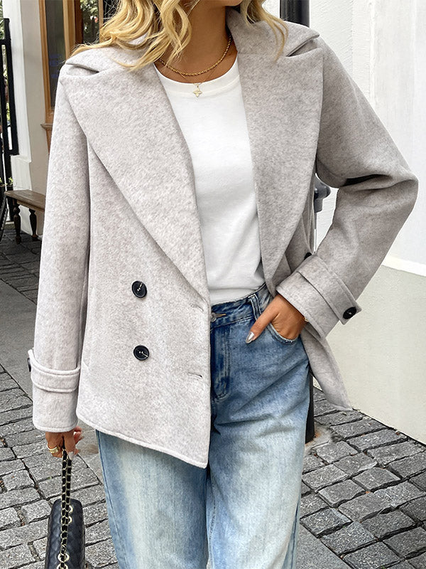 Light grey cropped jacket in a brushed wool-look cloth with a wide lapel