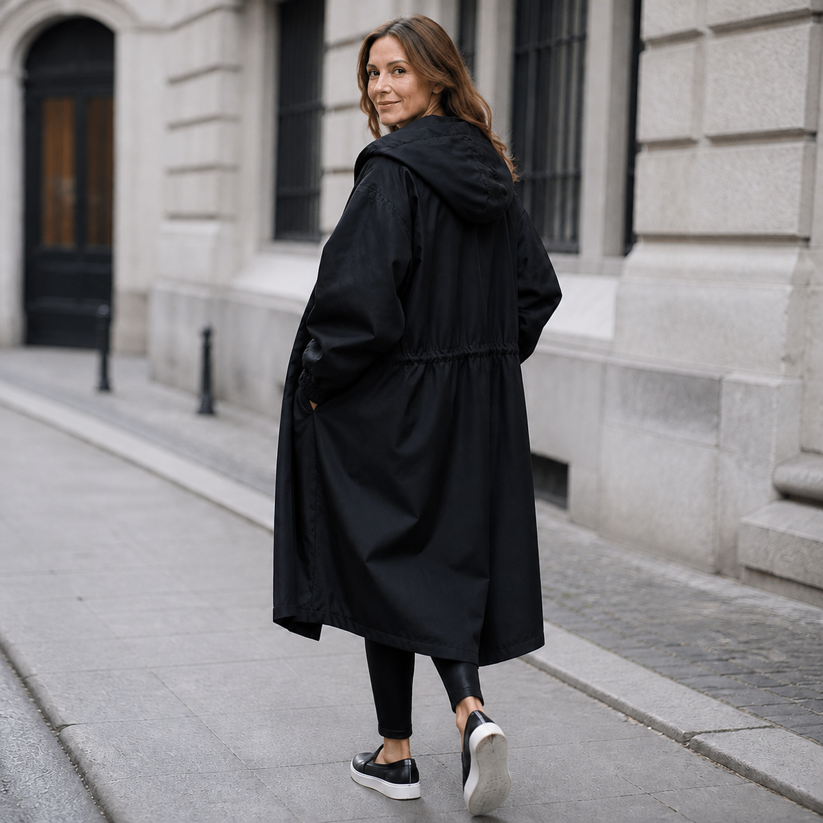 Women's long hooded coat - detail