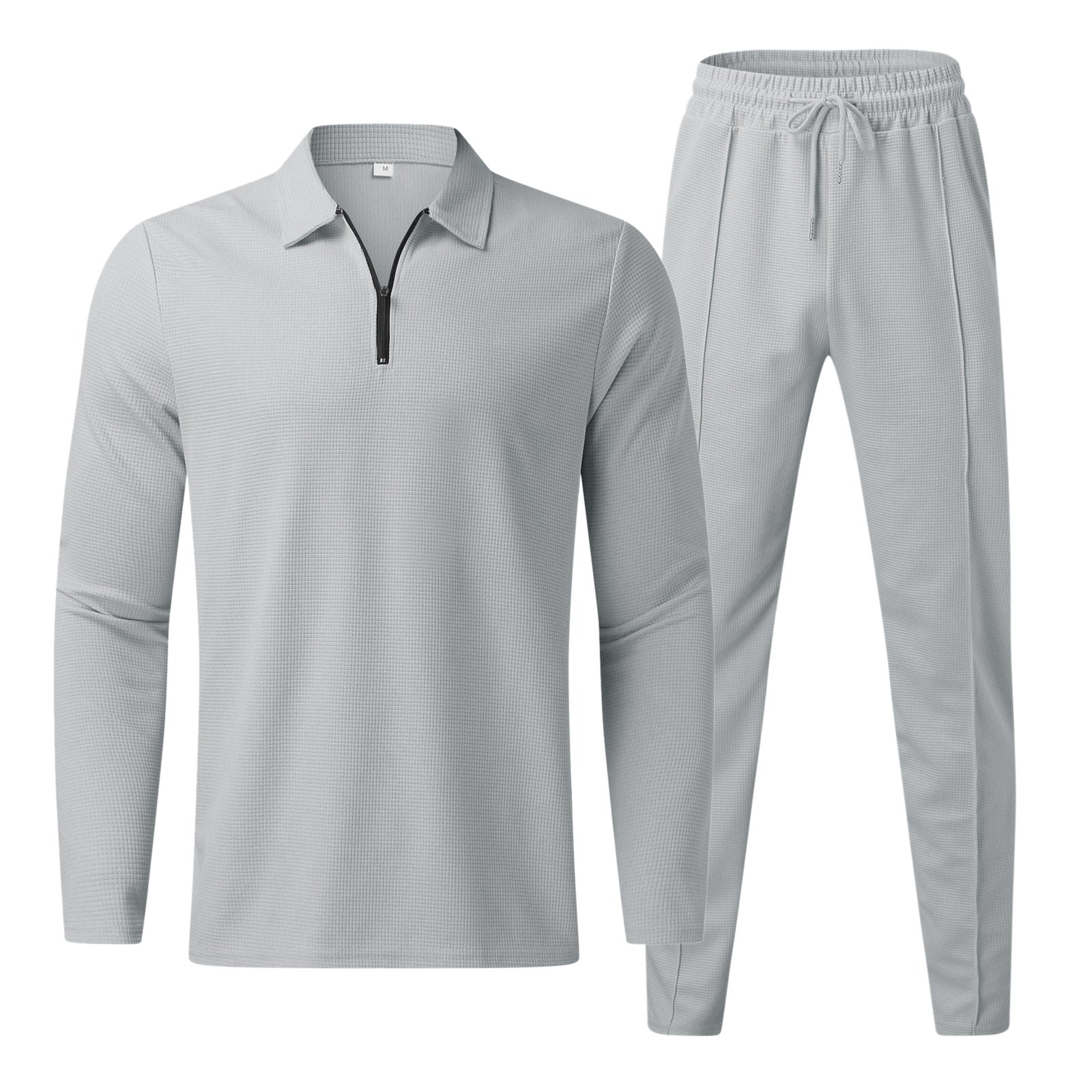 Men's Half-Zip Knit Set - Two-Piece Loungewear Co-Ord in Black — detail view