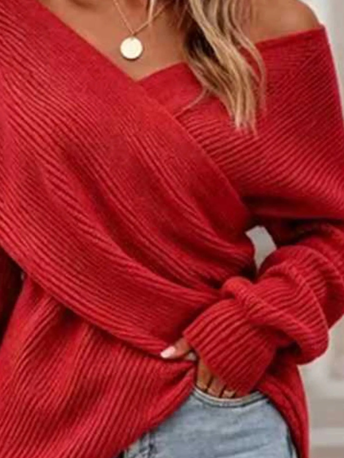 Women's crossover front ribbed jumper - detail