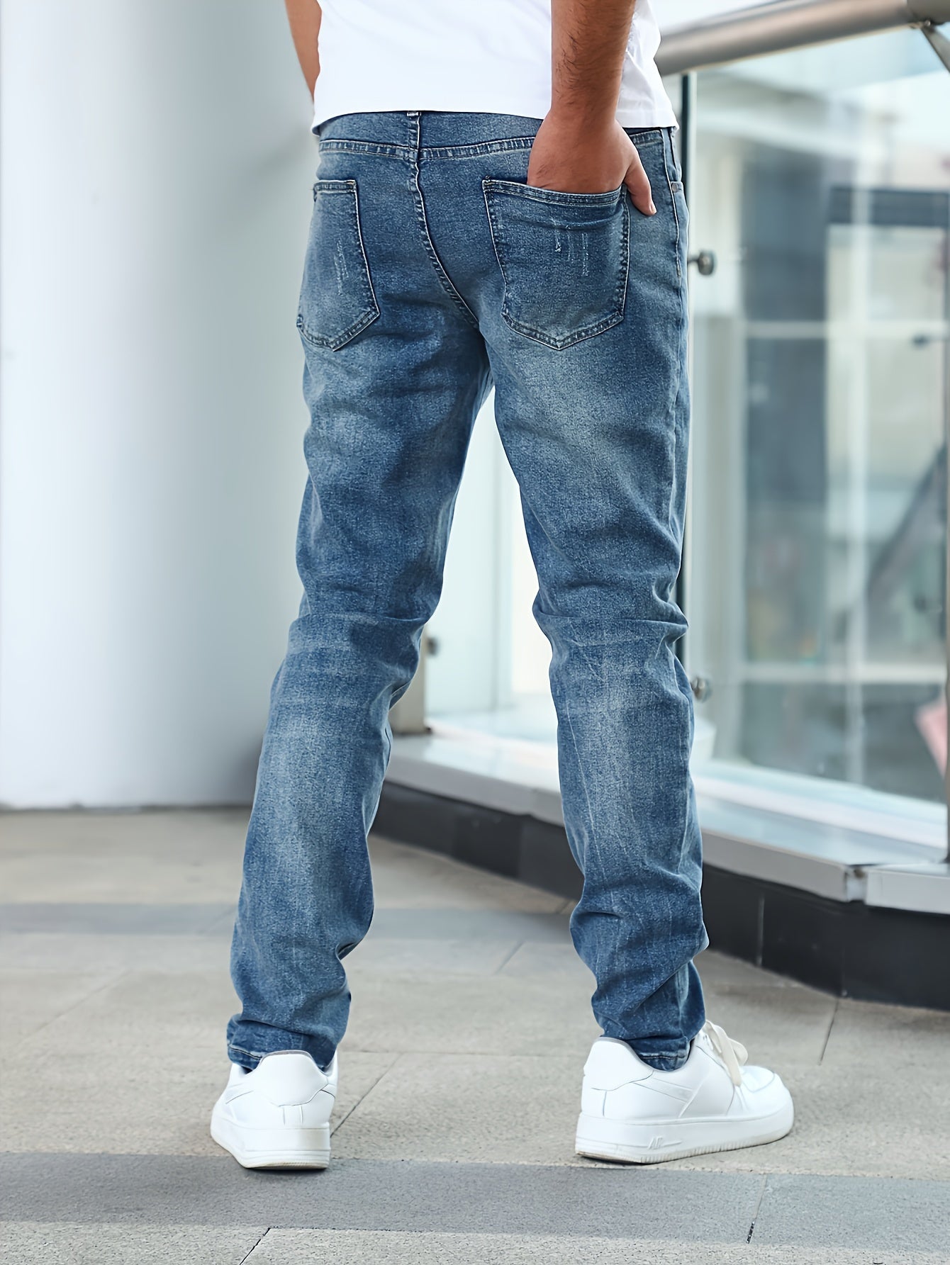 Men's Slim Fit Stretch Jeans - product view | SAINT DOR