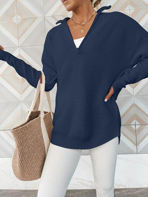 Women's half zip ribbed knit jumper - detail