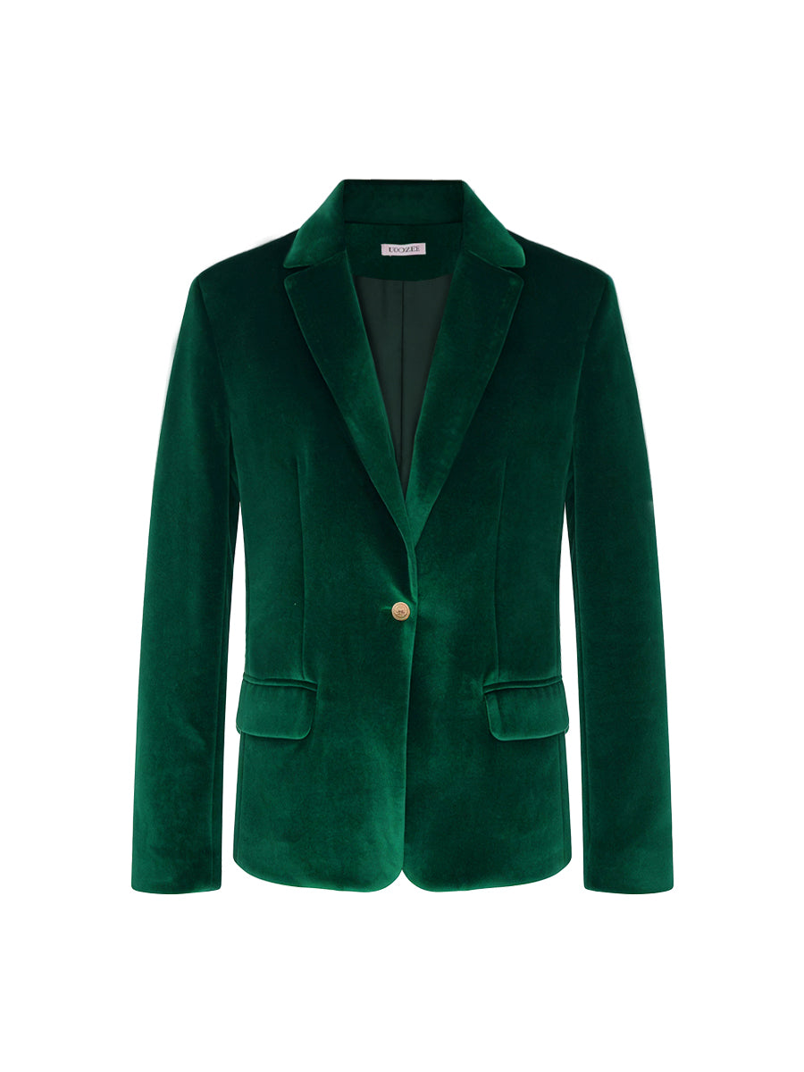 Fitted velvet blazer with a peak lapel and single button