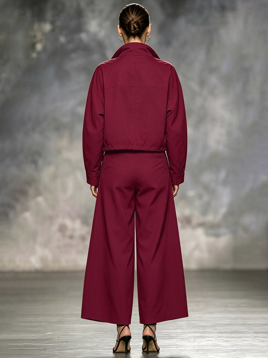 Cropped jacket with a stand collar, zip front and wide sleeves