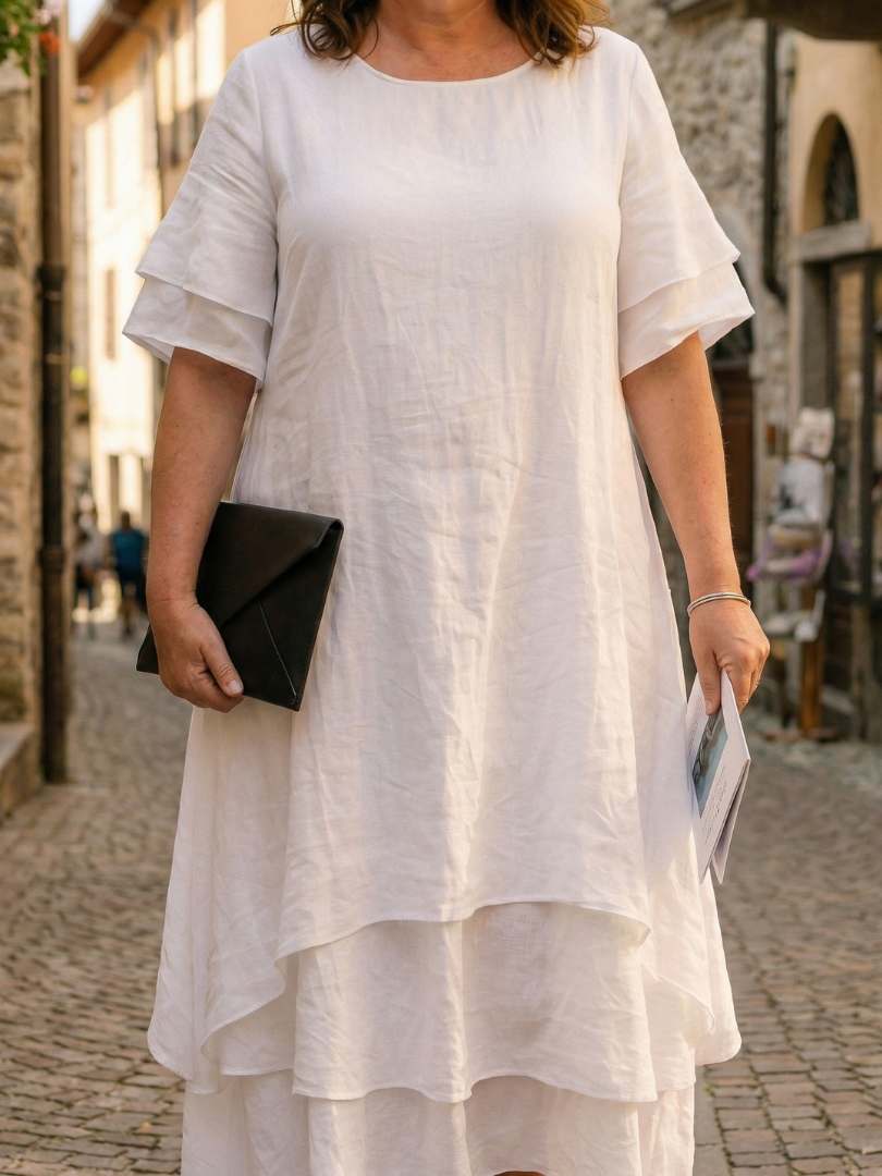 Women's Layered Hem Midi Dress in Soft Fabric – Saint Dor UK – close-up