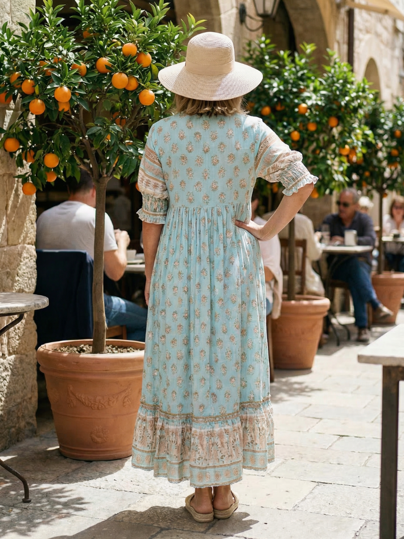 Women's Floral Garden Market Midi Dress – Saint Dor UK – close-up