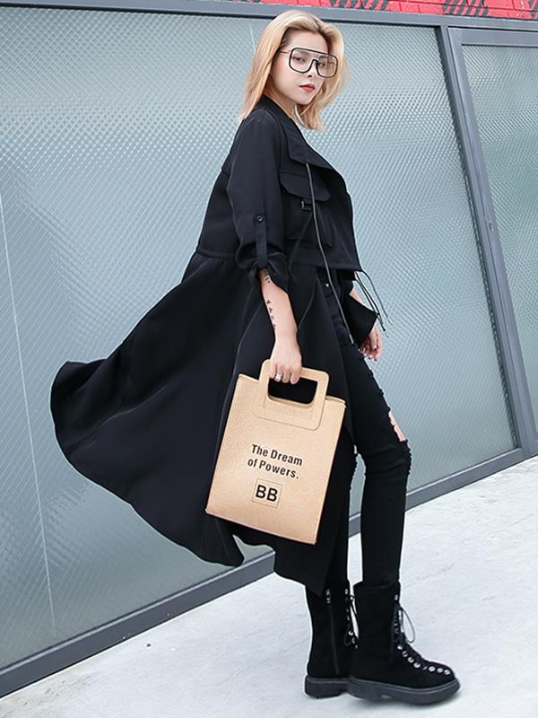 Longline duster coat with a draped lapel and a drawstring waist